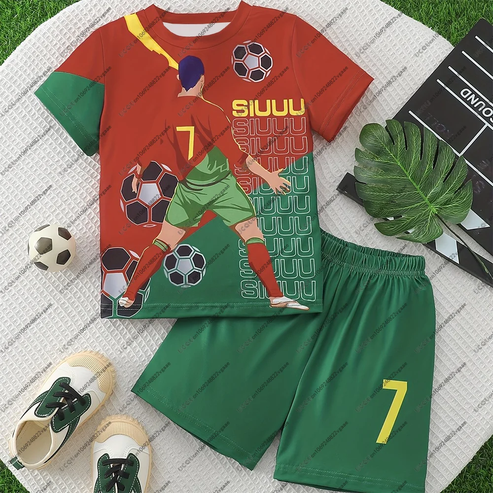 جديد كرة القدم جيرسي المحملة الرجال طفل هدية الصبي رونالدو 7 مجموعة كرة القدم عادية تي شيرت 2 قطعة رياضي تنفس السراويل الشباب الذكور سترة رياضية علوية #1