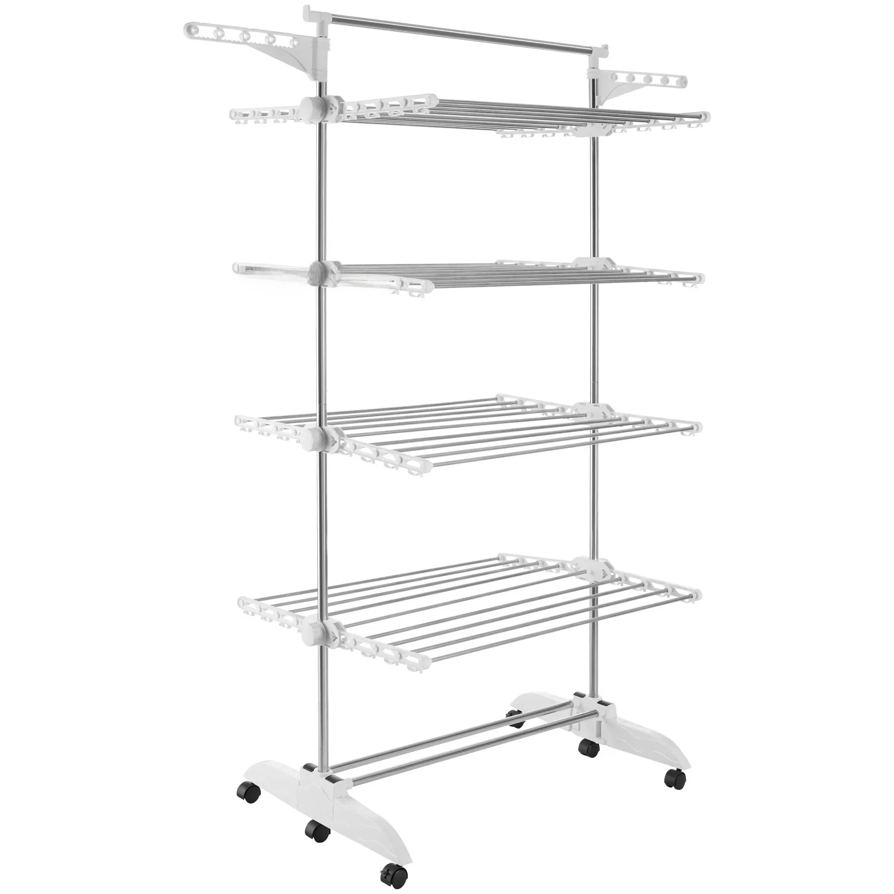 TECTAKE - Tendedero de torre ODELIA con ruedas, plegable, 4 niveles, Versátil con función plegable que ahorra espacio, 4 Estantes ajustables en altura sin escalonamientos, ajustables en ángulo, 2 Alas