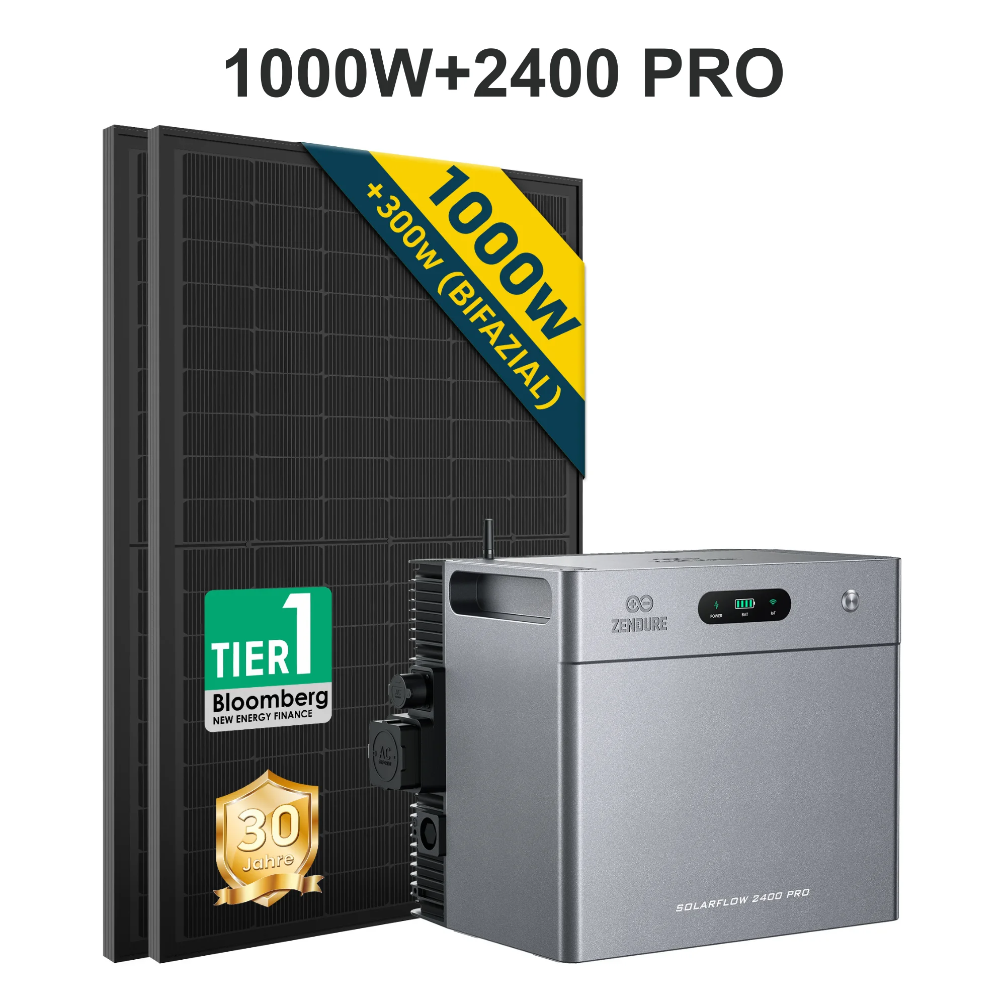 Zendure SolarFlow 2400 Pro 2,4kWh + 2×500W Balkonkraftwerk mit Speicher Komplettset