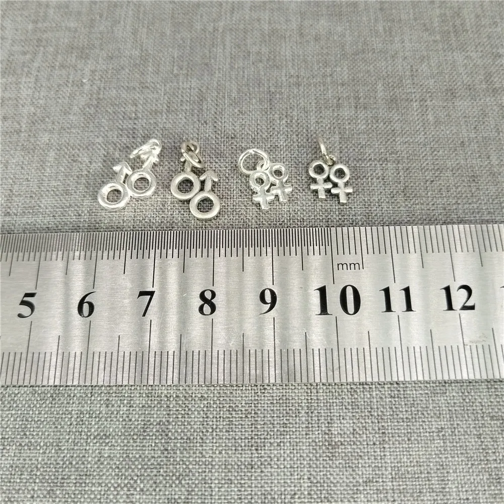 2pcs of 925 Silver Gender Symbol Charms 2-Sided Male/Female Pendant for Bracelet