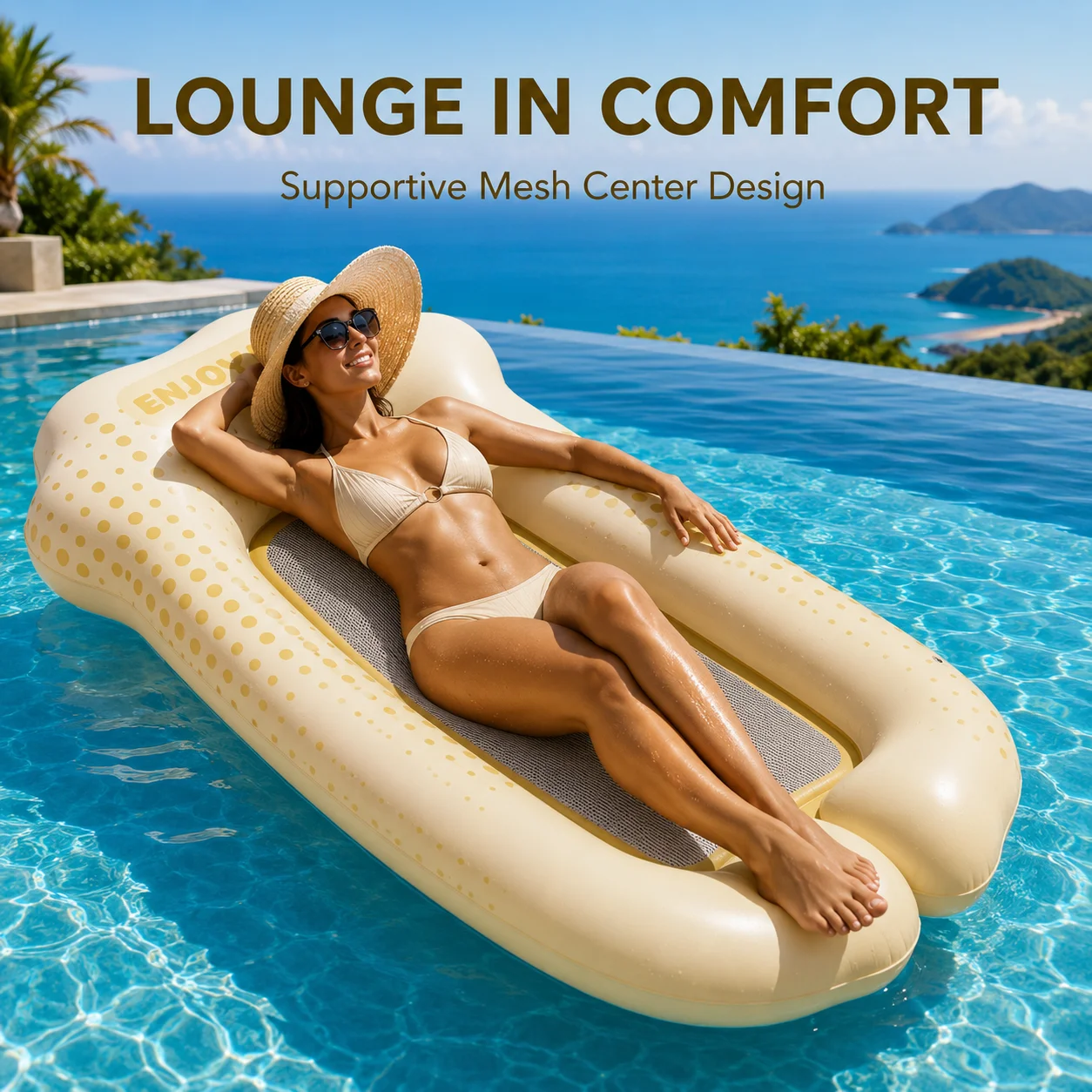 1PC Inflatable Pool Floats, Sun Shade Lounge Chair Mesh, Water Hammock Lounger Adult Pool Bed Summer Beach Float