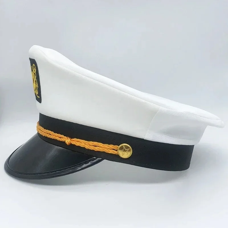 Chapeau marin brodé avec badge doré pour adultes et enfants, chapeau de capitaine, équipement de sauna, accessoire de cosplay pour la fête d'Halloween, accessoire de robe formelle, casquette pour
