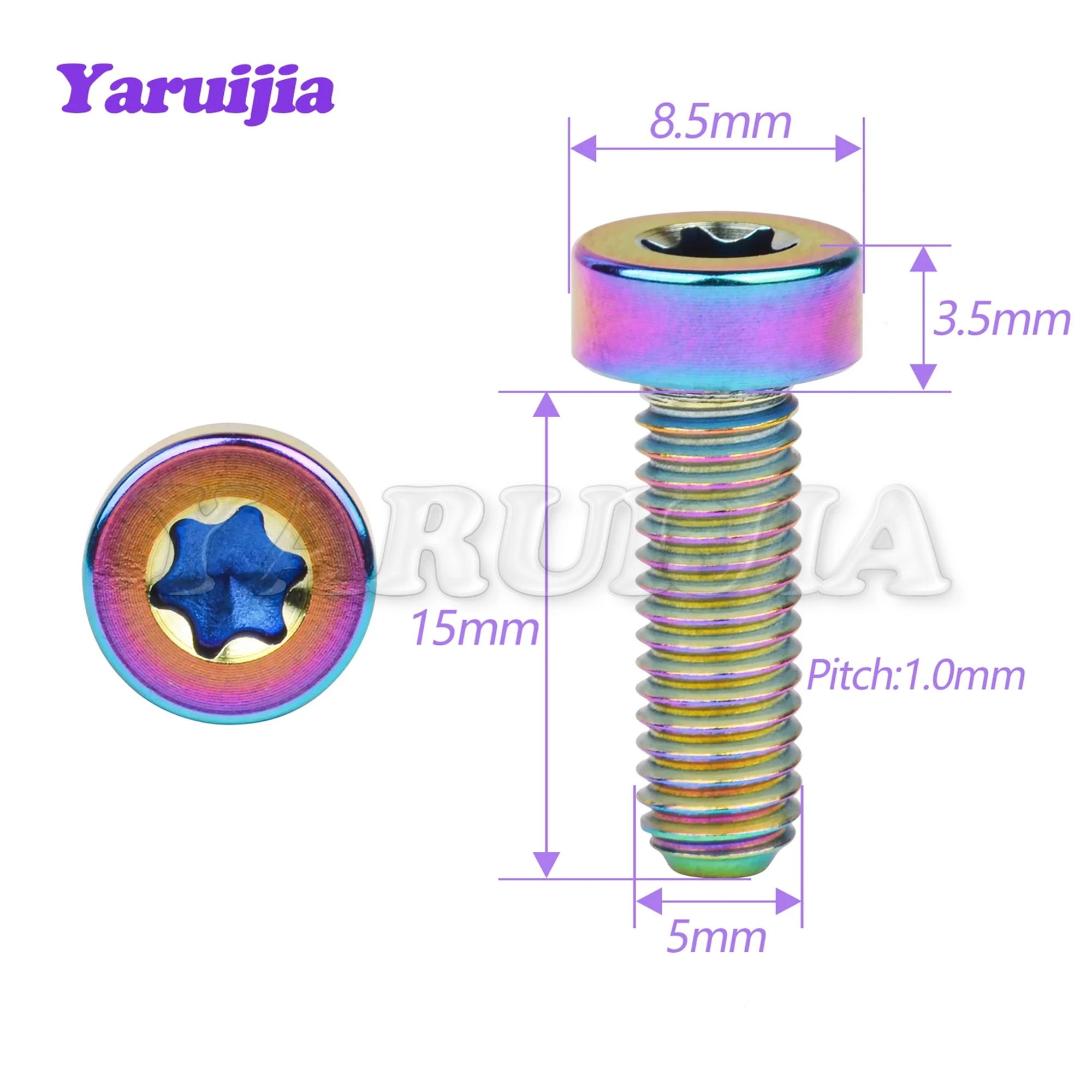 Yaruijia Titanium Bolt M5x15mm Stigma Threaded Screw for Bicycle Handlebar Fixed Part 6Pcs