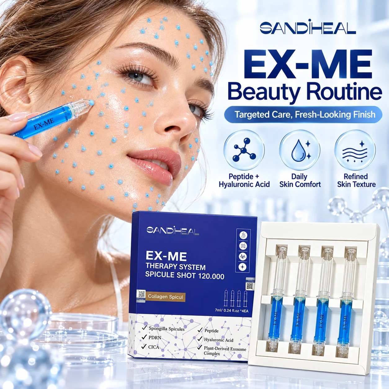 Spongilla Spicule Shot120000 Collagen EX-me PDRN Pep tide Facial Serum Hyaluronic Acid Smoothing Glow Korean Skin Care 4PCS