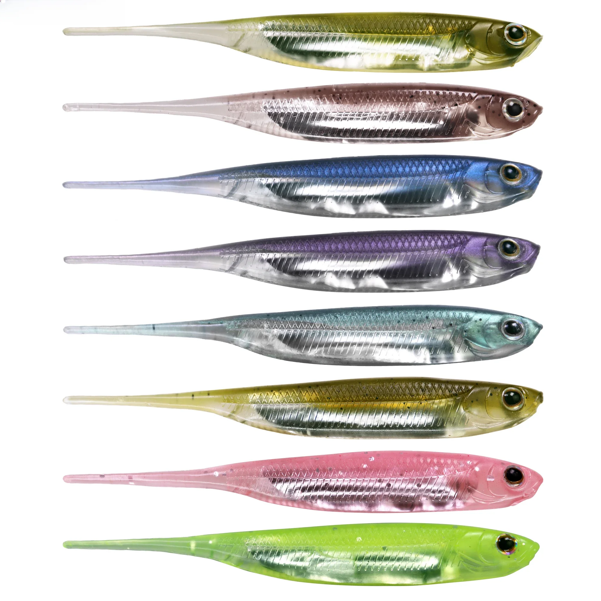 6 Stück Angelköder, 8 cm, künstliche weiche Wurm-Swimbaits, Angelköder aus Silikon, Pin-Tail-Wobbler für Barschangeln