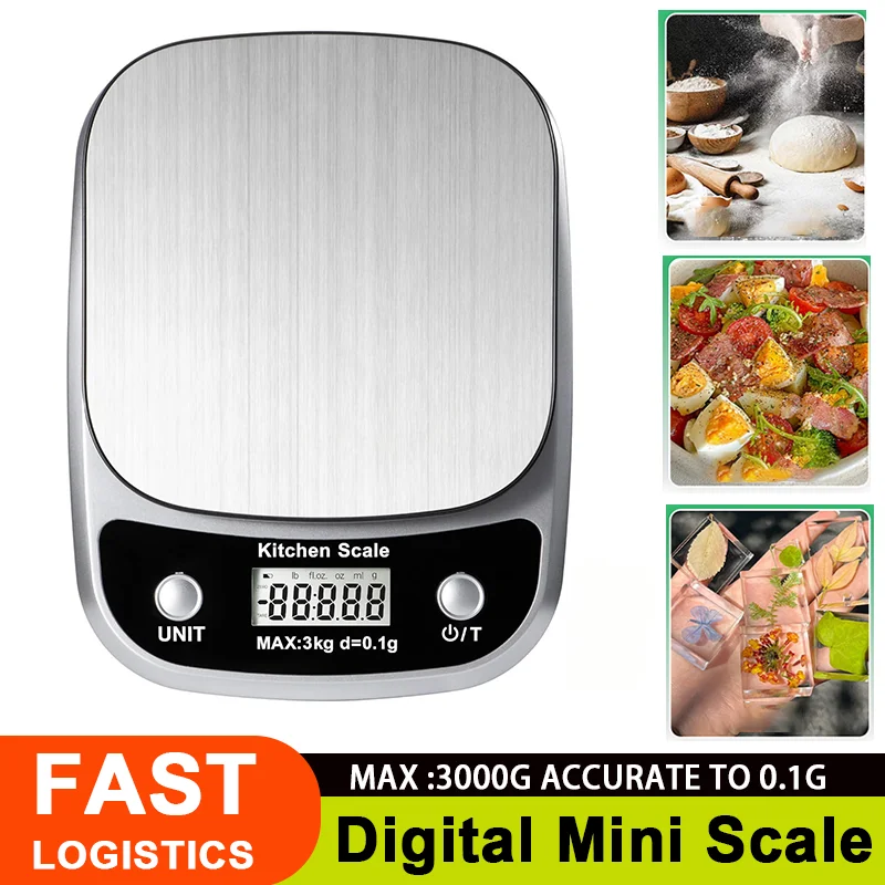 Balance de cuisine numérique Mini poche en acier inoxydable Balance électronique poids or gramme 0.1/3000g balances