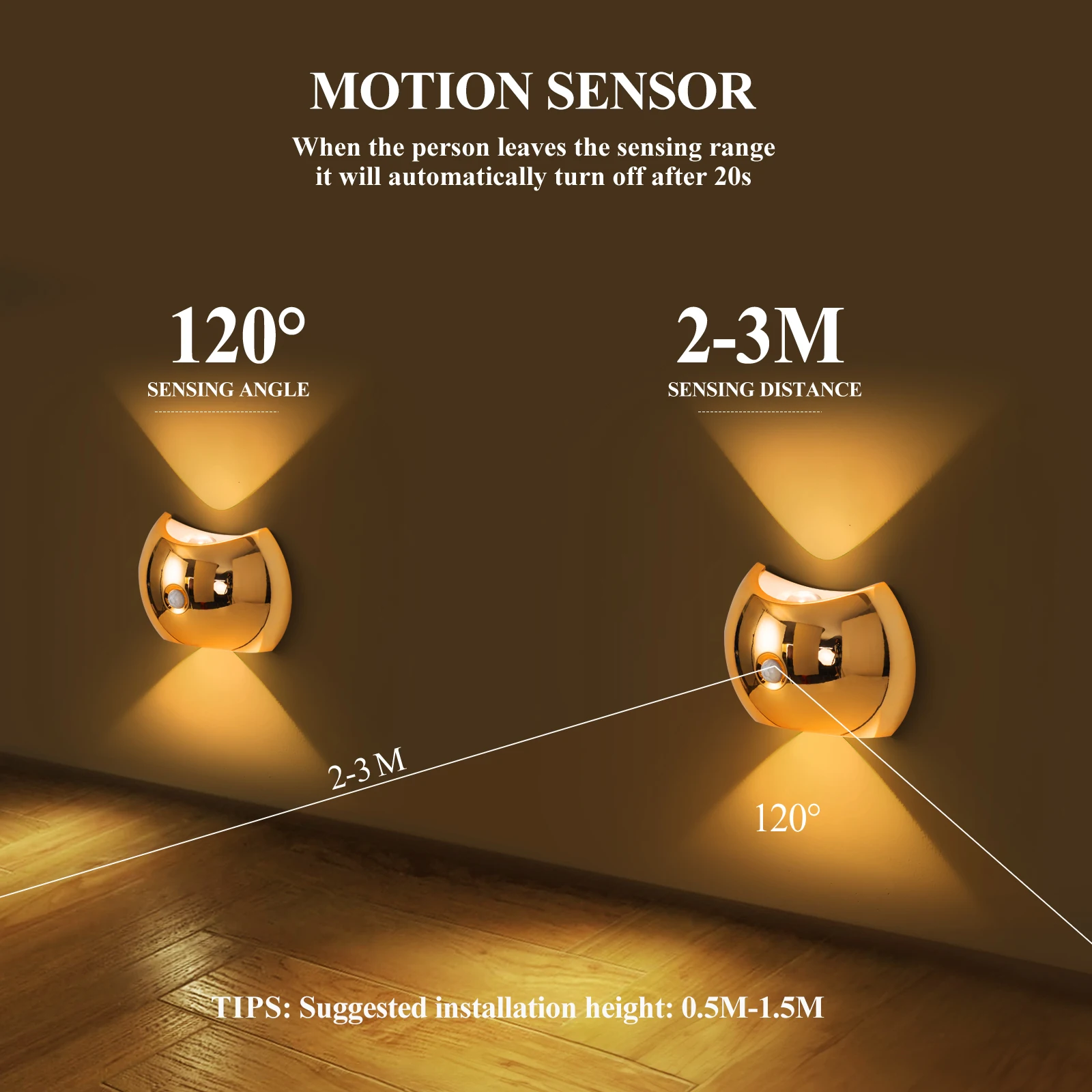 Luz de emergência inteligente led luminária recarregável luz de parede tipo-c luz noturna sensor de movimento 3 modos montado na parede