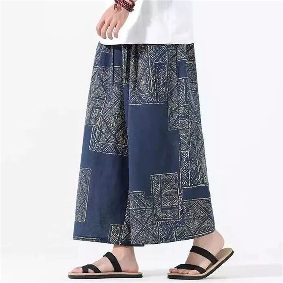 Coole Herren-Strandhose mit Print, Sommerliche Chinesische Lässige Bequeme Weite Hose, Knöchellange Herrenhose für den Alltag, Herrenrockhose – Detail 8