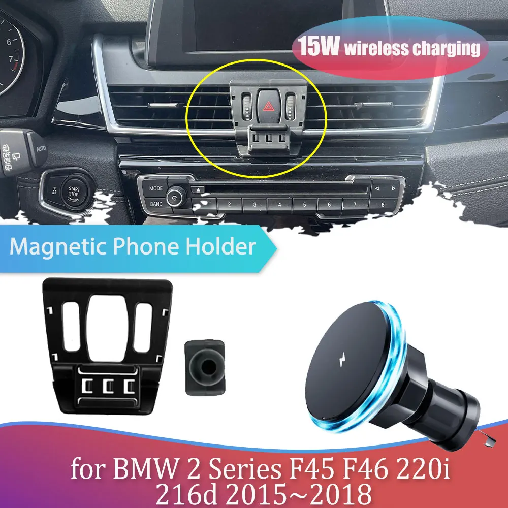 15W Car Phone Holder for BMW 2 Series F45 F46 220i 216d 2015~2018 GPS Clip Magnetic Support Wireless Charging Accessories iPhone