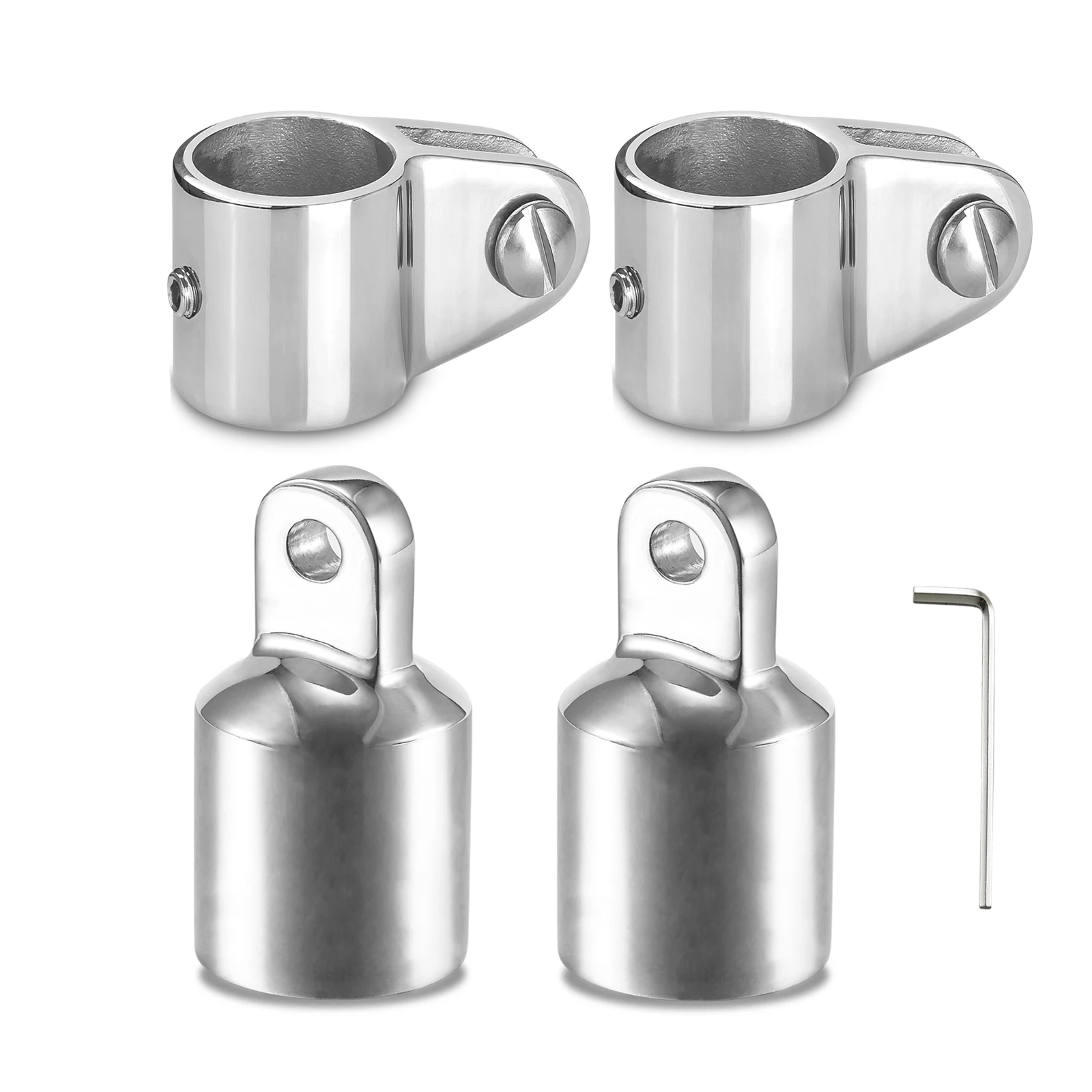 Bimini Top Jaw Slide and Eye End Cap, Bimini Top Hardware, Fits 7/8 Inch /22mm OD Round Tube, 316 Stainless Steel (2 Pairs)