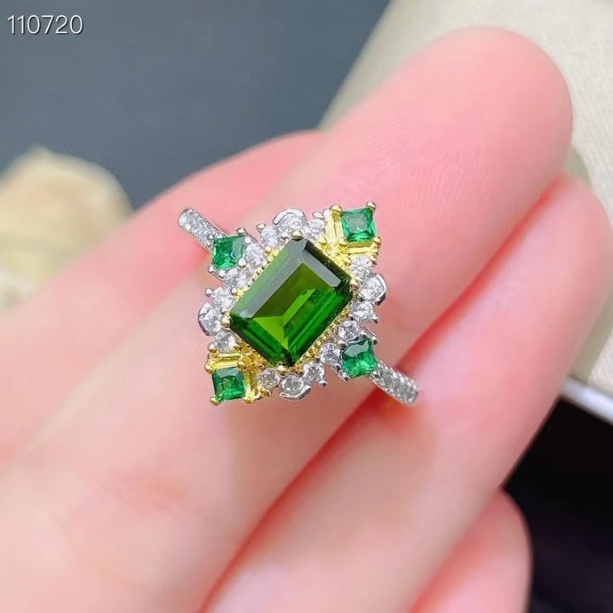 Fine Jewelry 925 Sterling Silver Natural Diopside Gemstone Women's Ring Marry Got Ngaged Party Girl Gift Commemorate Valentine's