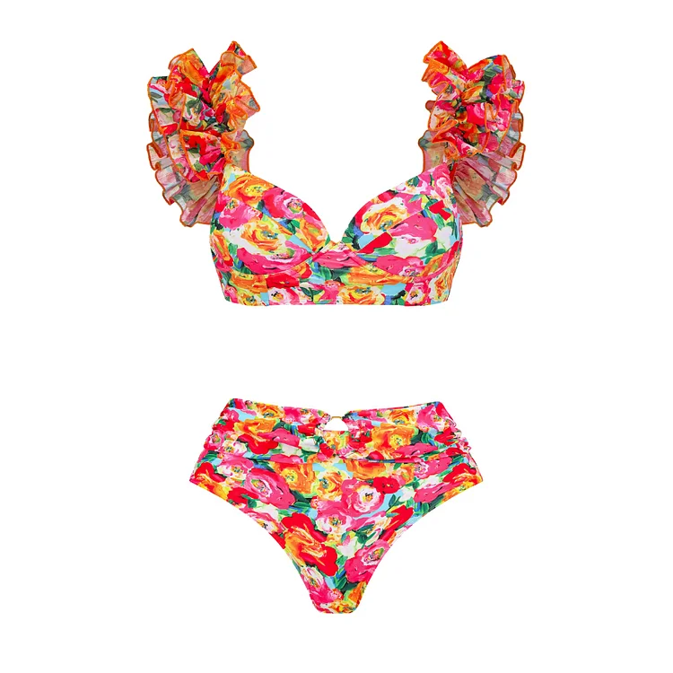 Bikini imprimé floral pour femme, maillot de bain et jupe, ensemble 2 pièces, vêtements de plage, 2024