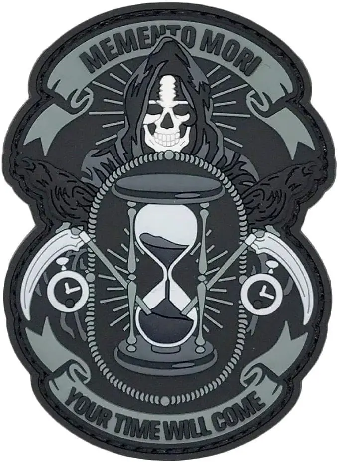 Custom Logo Rubber PVC Patch Memento Mori Your Time Will Come Patch 3D PVC Rubber Hook Fastener Backing