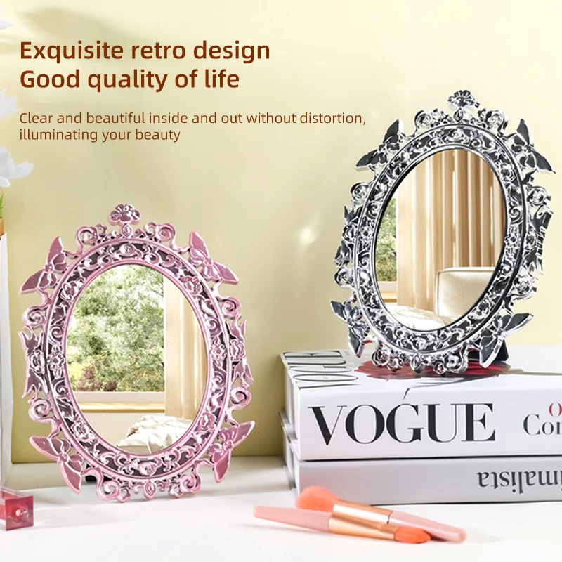 New desktop retro electroplating mirror desktop makeup mirror butterfly exquisite high-end beauty mirror