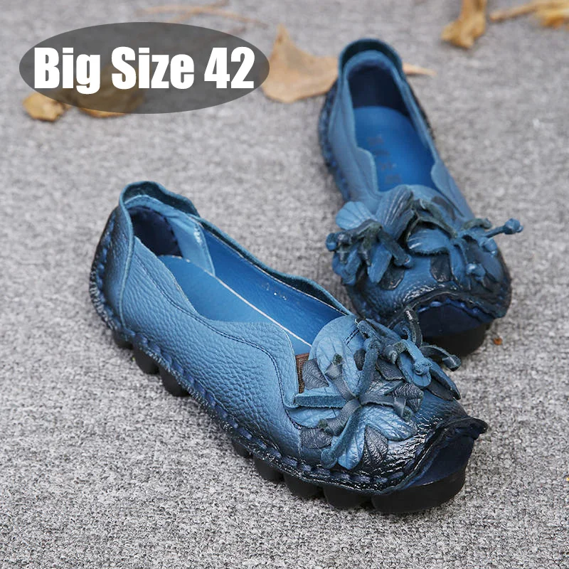 

Chic Vintage Floral Ballet Flats Women's Shoes Big Size 42 Woman Genuine Leather Loafers Thick Cushion Lug Sole Drive Moccasins