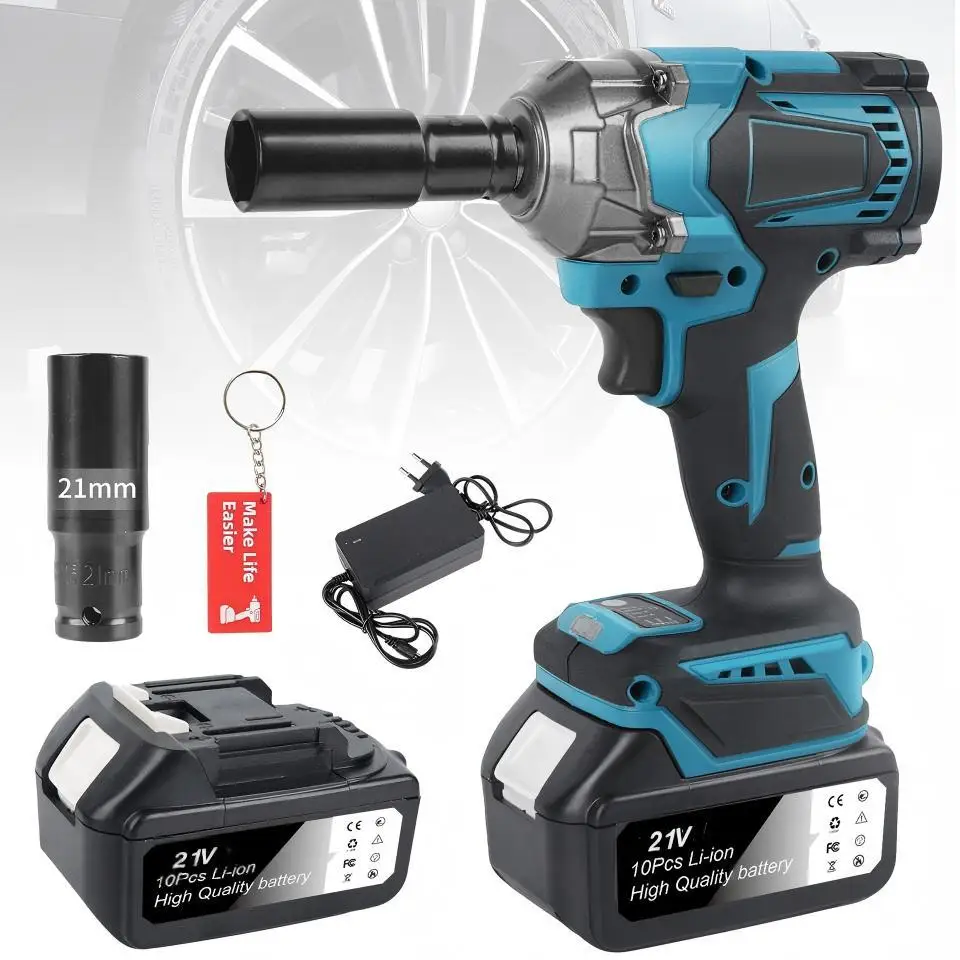 Clé à chocs sans balais 1200N.M, pistolet à chocs électrique sans fil 1/2", 8 vitesses, Compatible avec batterie Makita 21V, avec lumière LED