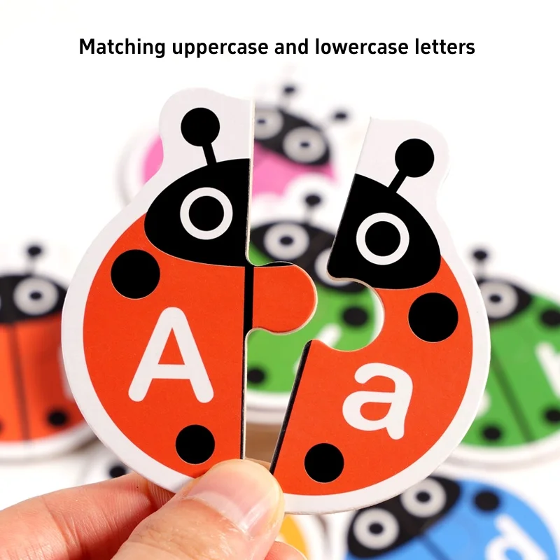 Montessori Matching Letters Fine Motor Toy Wooden Words Pairing Early Educational Toy Ladybug Cards Color Sorting Toys for Kids