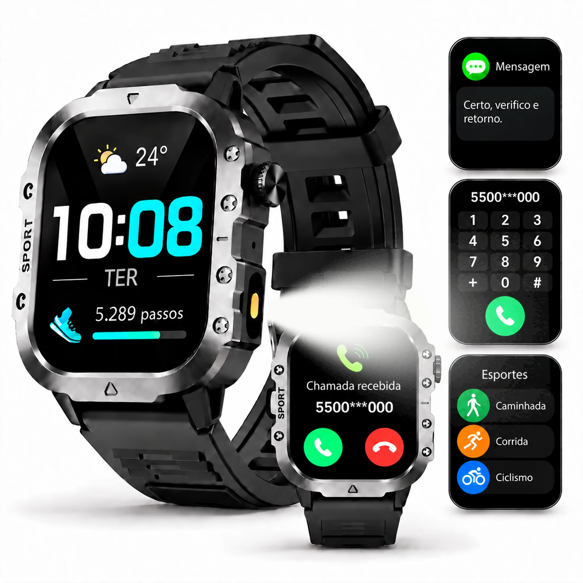 Smartwatch com Tela HD de 2,01" e Chamadas Bluetooth