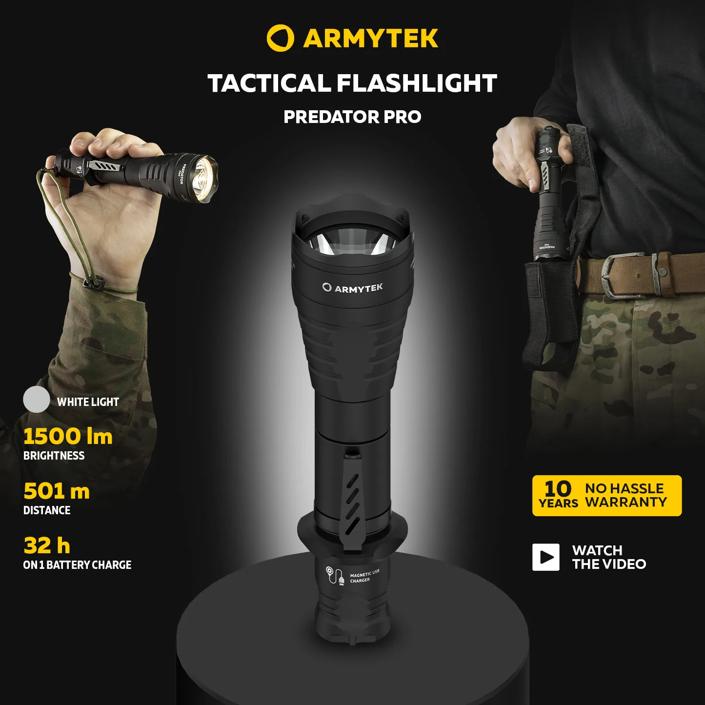 armytek lanterna tatica de longo alcance predator pro usb magnetico recarregavel f07301c f07301w 01