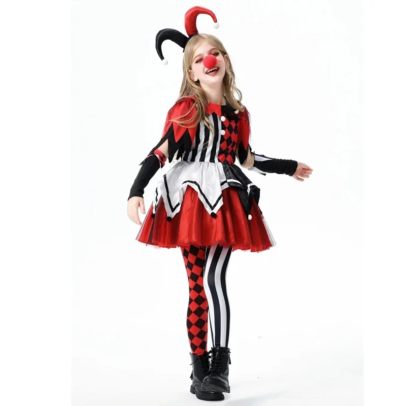 Dziewczyna Purim niegrzeczny kostium klauna szalony film Harlequin Spooktacular Cosplay karnawał Halloween fantazyjna sukienka na imprezę — 2