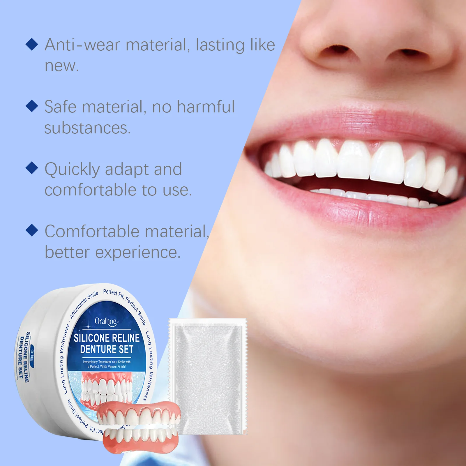 Oralhoe سيليكون طقم أسنان تبييض الأسنان تقويم الأسنان المؤقتة العناية بصحة الفم قابل للتعديل الكمال ابتسامة Reline طقم أسنان