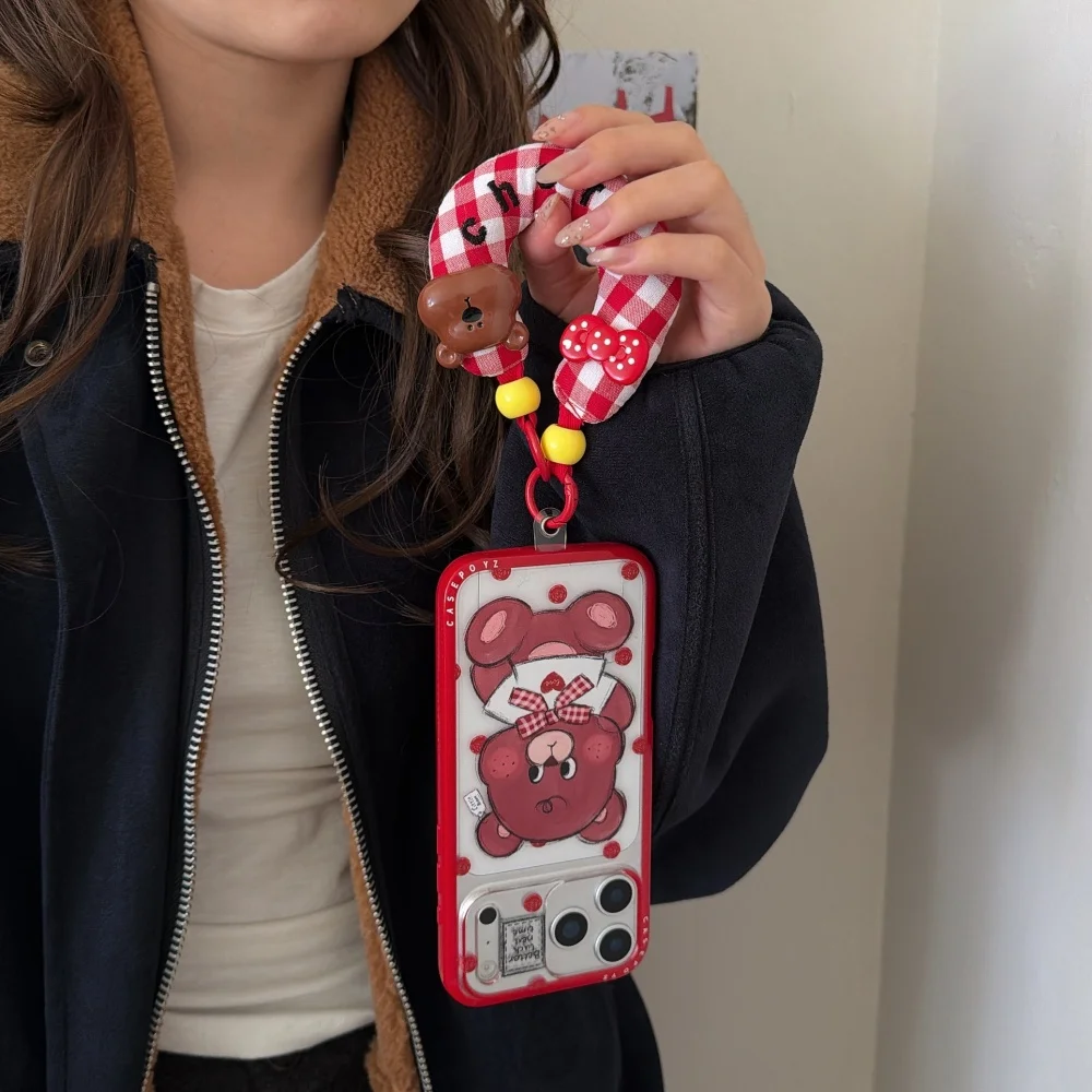 

Cute red polka dot sitting bear phone case for iPhone 17 16 ProMax 14 15Pro protective case simple fashion new shockproof Fundas