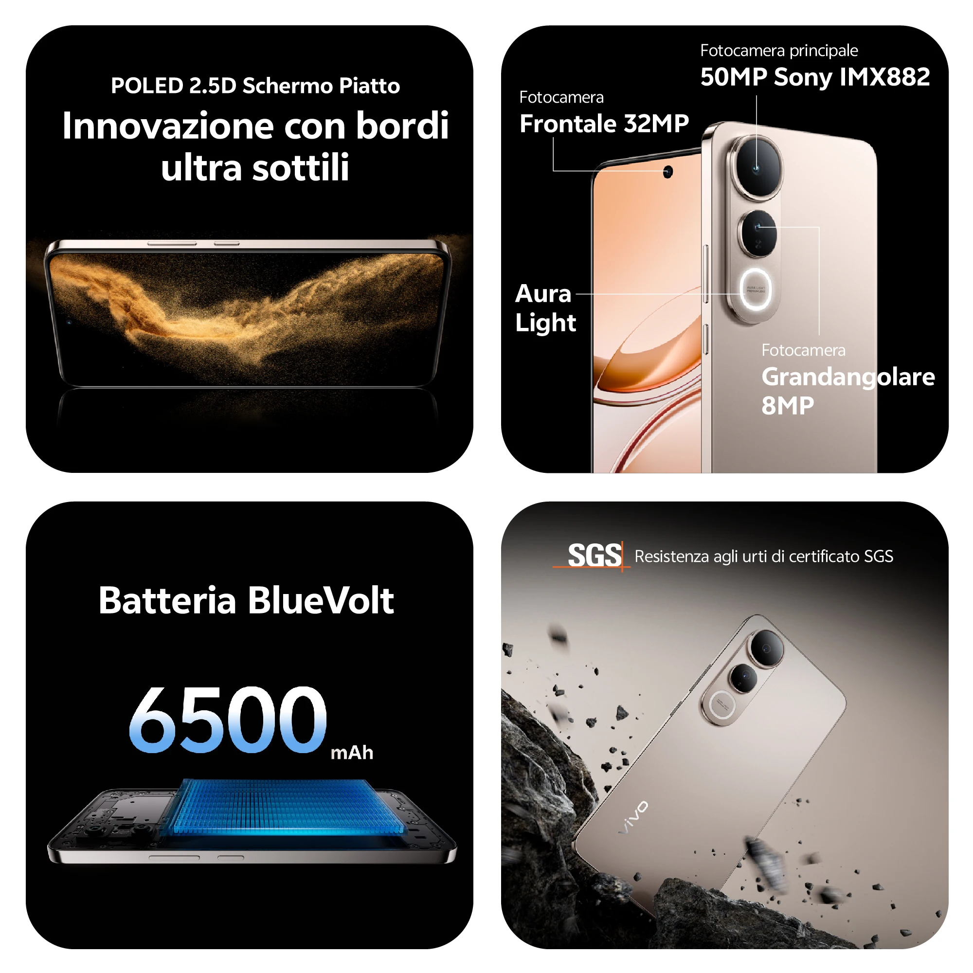 هاتف Vivo V50 Lite 5G، هاتف محمول يعمل بنظام Android مع 8 جيجابايت + 256 جيجابايت، 6.77 بوصة وشاشة P-OLED بألوان زاهية 120 هرتز، كاميرا ثلاثية 50 ميجابكسل، بطارية 6500 مللي أمبير في الساعة، سماعات أذن TWS 3e + شاحن