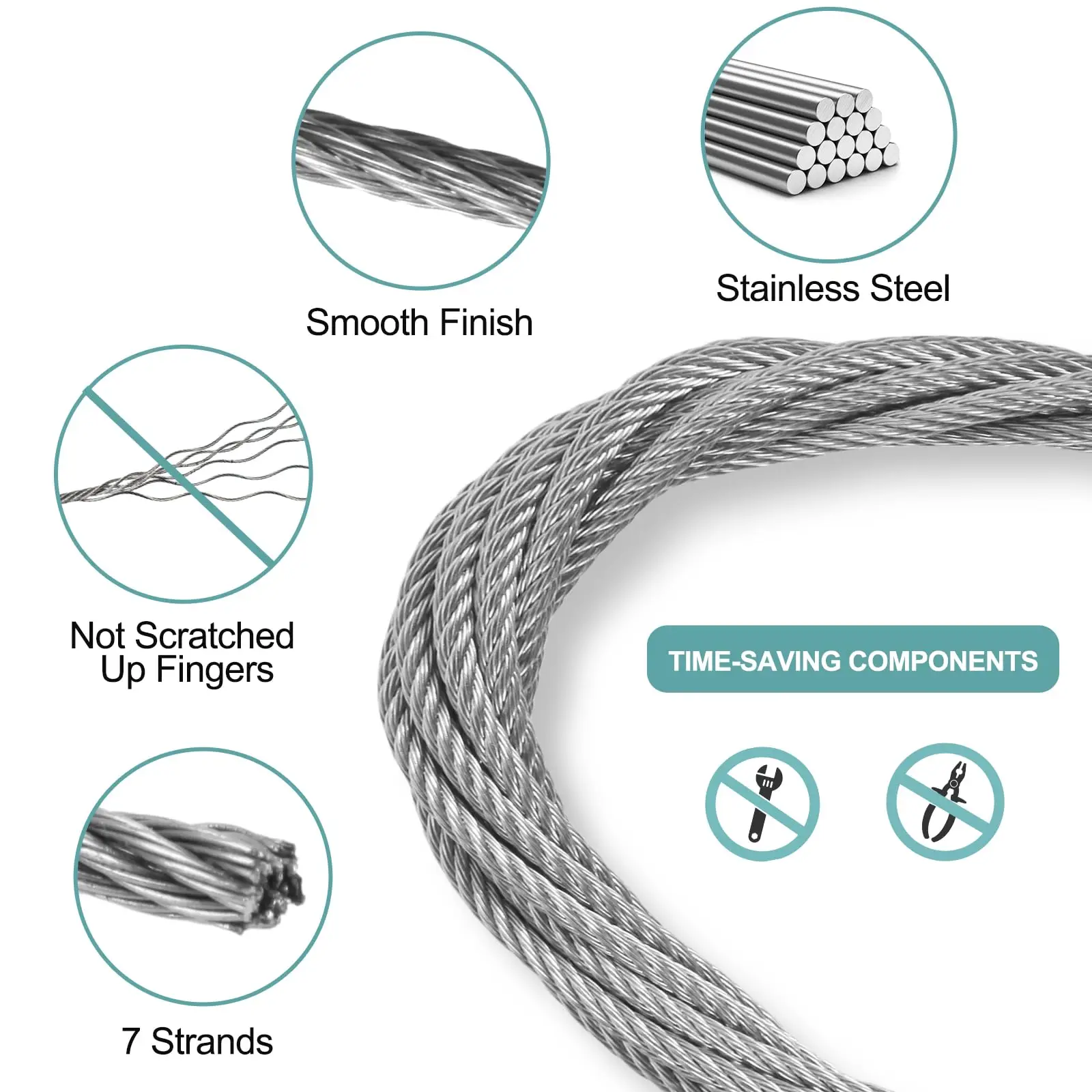 Adjustable Wire Picture Hanging Kit, Stainless Steel Wire for Hanging Pictures, Tool Free Cables Hanging Rope with Hooks 40 lbs