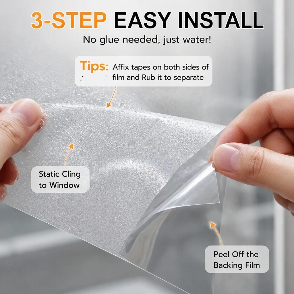 Frosted Privacy Window Film Self Adhesive Heat Control Removable for Home Office Bathroom Glass