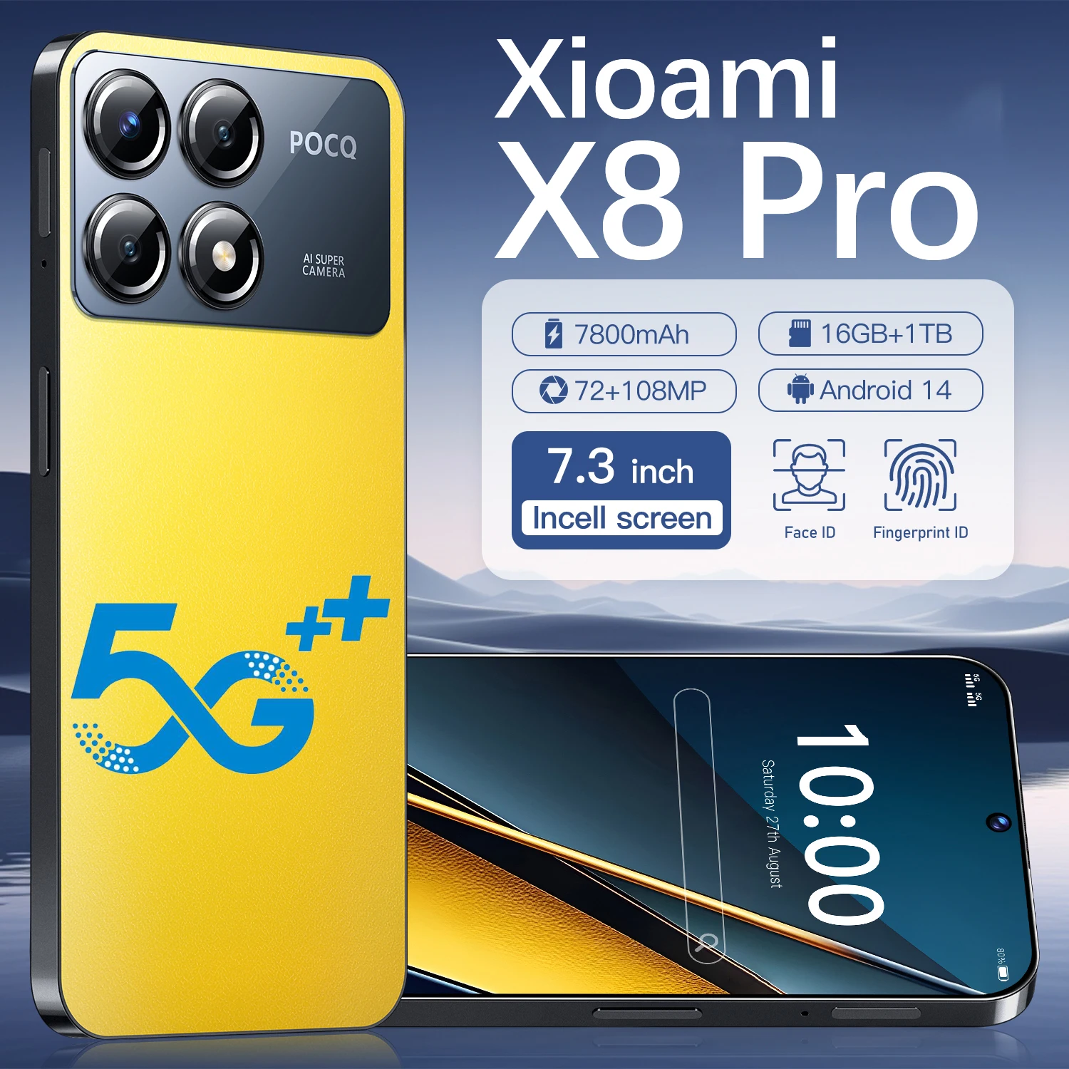 

2025 New Xioami x8 pro 7.3HD Global Edition Original Smart Dual Card 7800mAh Battery Facial Recognition Function