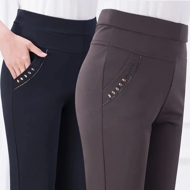 Pani urząd moda jednolite spodnie ołówkowe koreańska, wiosenna jesień Streetwear odzież damska wysokiej talii elastyczne Slim spodnie typu Casual — zdjęcie 2