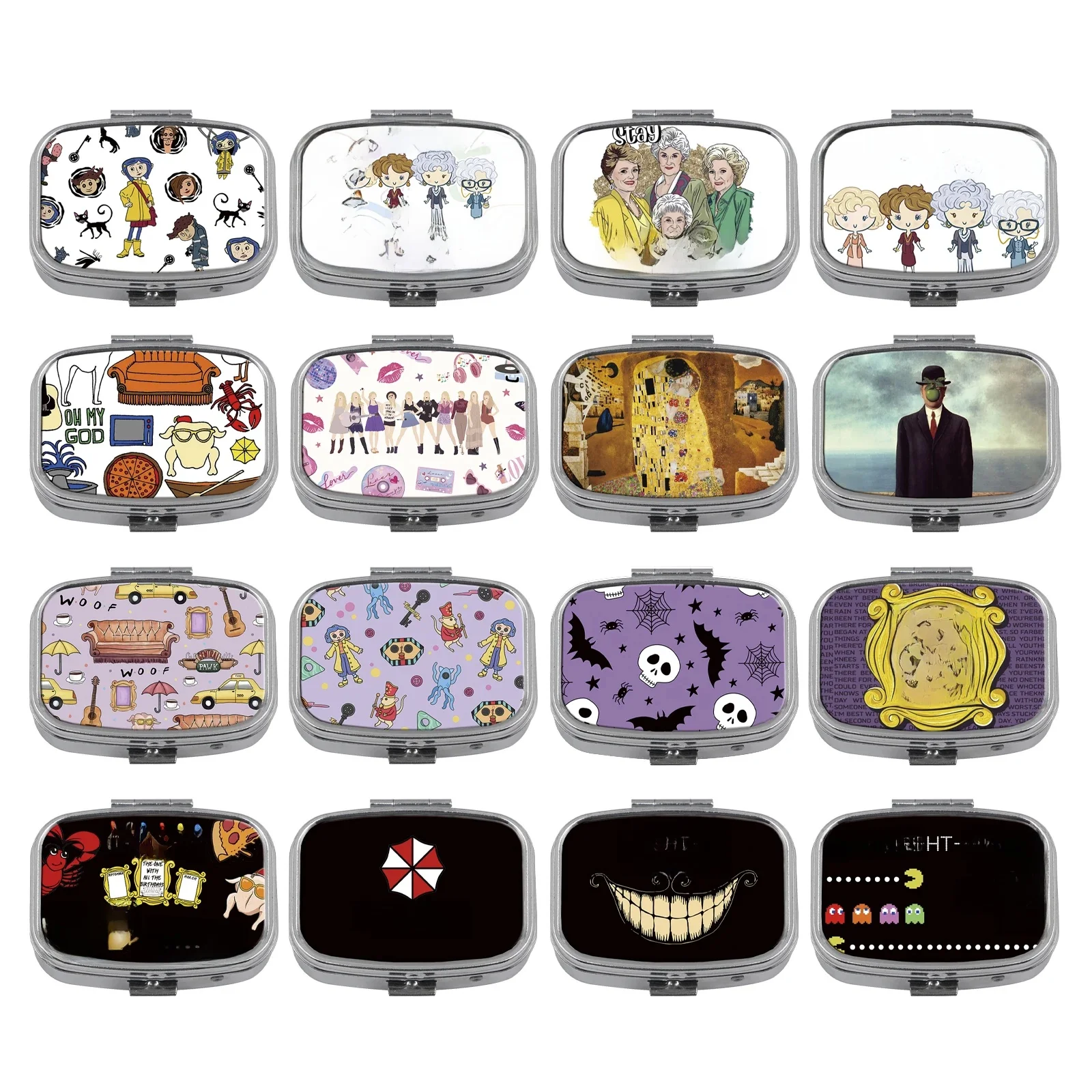 Film Regenschirm Pille Box Unterteilt Metall Quadrat Cartoon Anime Pille Box Reise Tragbare Medizin Fall Kleine Pille Container Fall Box