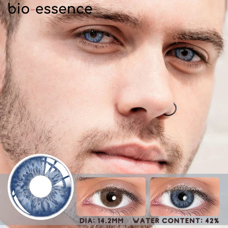 Bio-essence 1 Pair Men Lenses Colored Contact Lenses for Eyes Blue Lenses Green Eye Lenses Gray Lenses Contact Lenses for Men