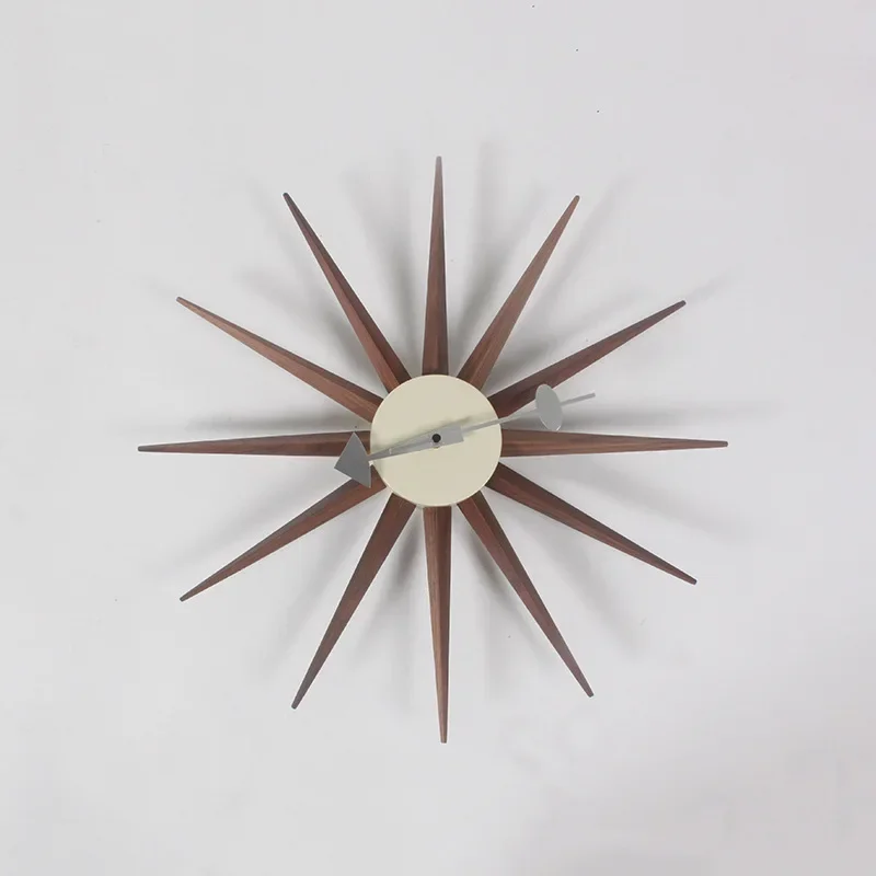 Mid Century Wandklok Walnoot Houten Starburst Klok Replica George Nelson Sunburst Klok voor Decoratieve Kantoor Muur Woonkamer - afbeelding 2