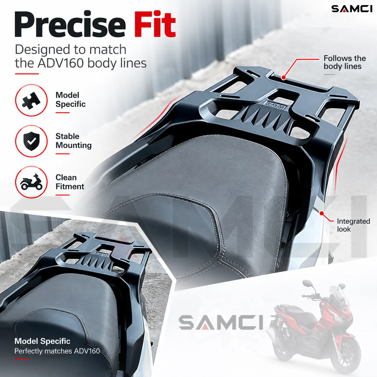 Motorcycle Rear Luggage Rack New Aluminum Alloy Tail Box Cargo Carrier Reinforced Support For HONDA ADV160 2023-2026 Accessories
