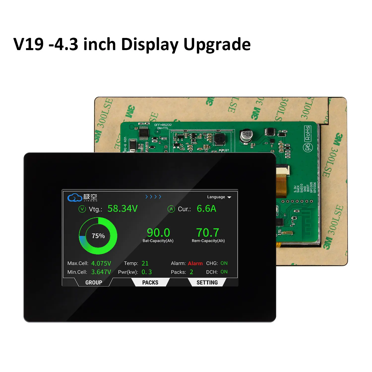 JIKONG 4.3 inch V19 Smart Touch Screen Display only for JIKONG V19 Inverter BMS