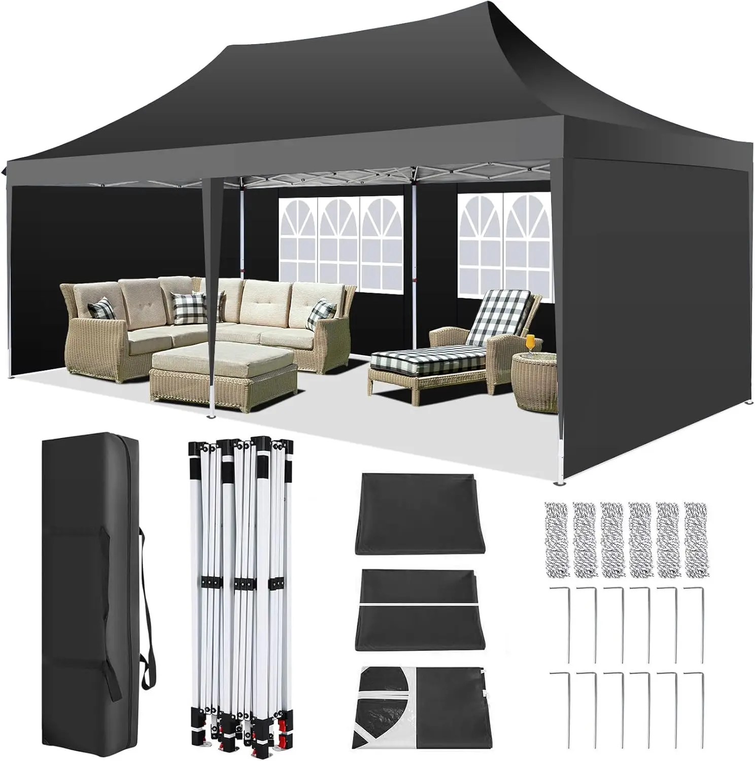 3 x 4,5 m faltbarer Pavillon mit 4 Seitenwänden, Partyzelt für jedes Wetter, wasserdicht,