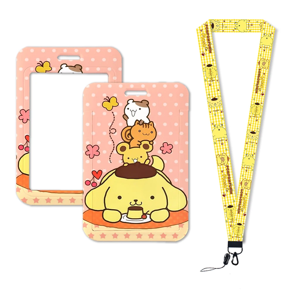 الكرتون سانريو Pompompurin الكلب الحبل ل المفاتيح ID غطاء بطاقة الائتمان حافلة حامل بطاقة شارة سحرية حامل هدية شخصية