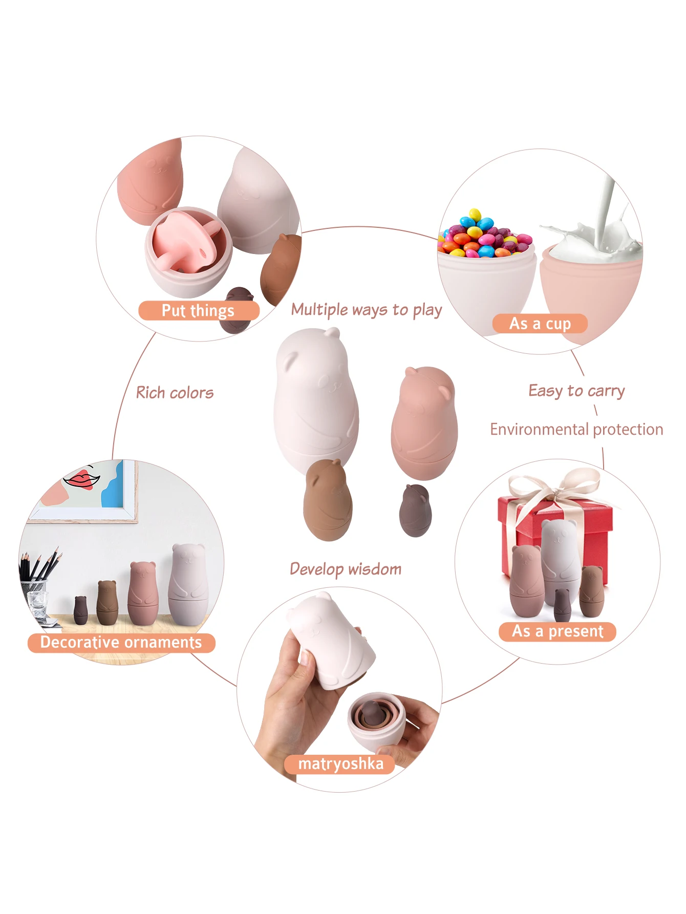 1setMontessori Nesting Dolls Spielzeug Russische Matroschka Puppe Pädagogisches Spielzeug für Kinder Silikon Stacking Blocks Puppe Innen Puppe – Detail 6