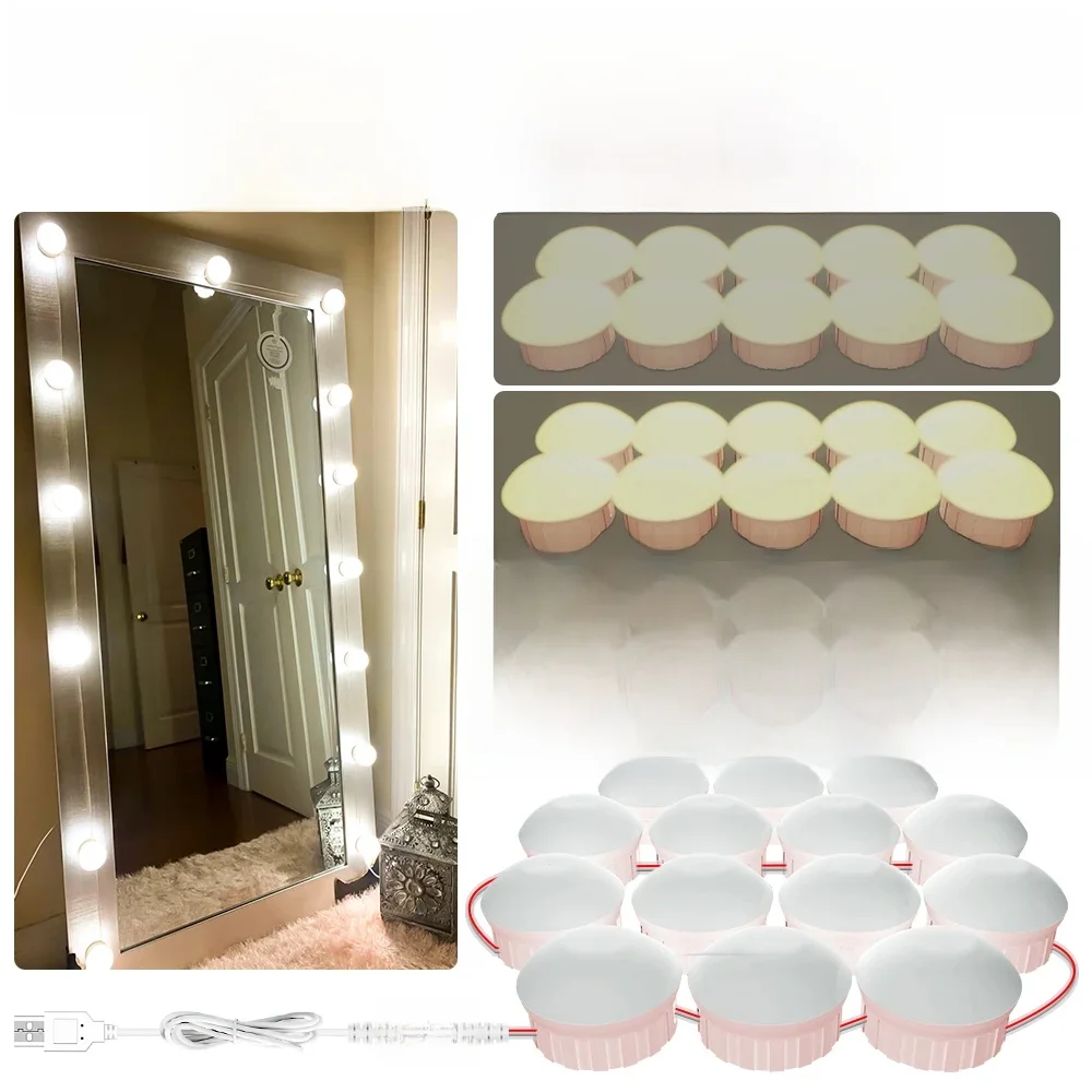LED Makeup Mirror Lamp Bathroom Vanity Lights Touch Dimming Bedroom Dressing Table Lighting Nature White DC5V 2/6/10/14 Bulb Set