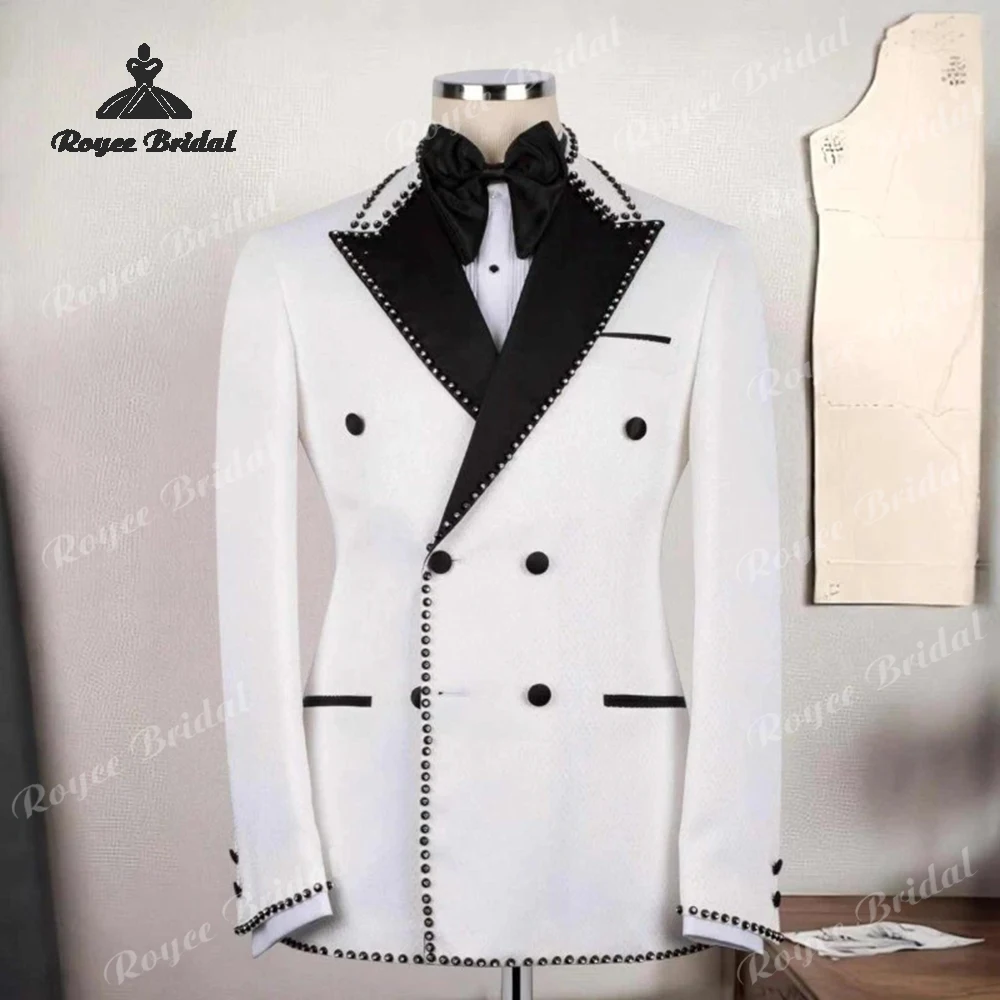 

Двубортные свадебные мужские костюмы с шалевым воротником, 2026, деловые костюмы для выпускного вечера с бисером, костюм homme mariage