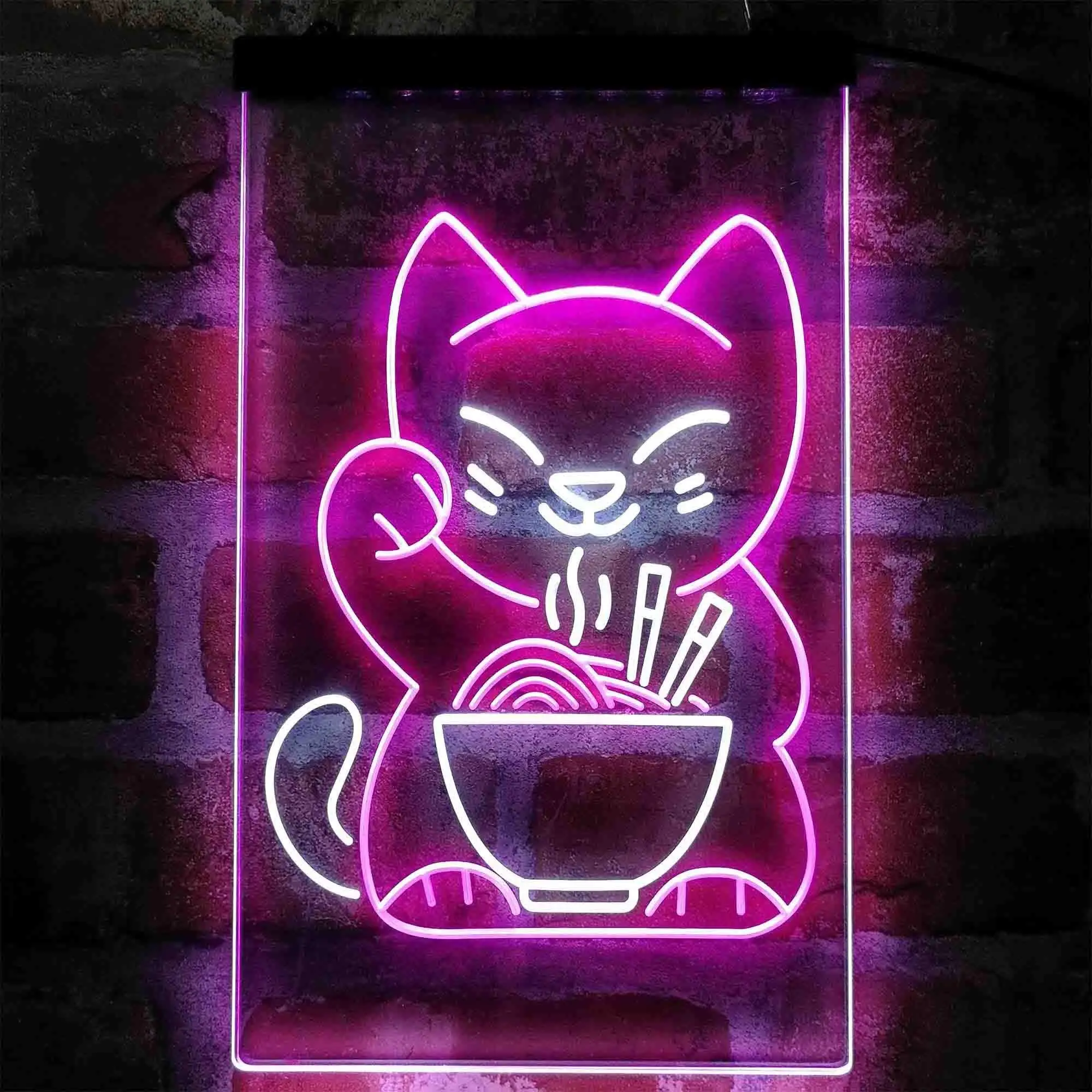 Lucky Cat Ramen Dual Color LED Sign maneki neko Lucky Cat loves Ramen Neon Shop Restaurant Wall Decor