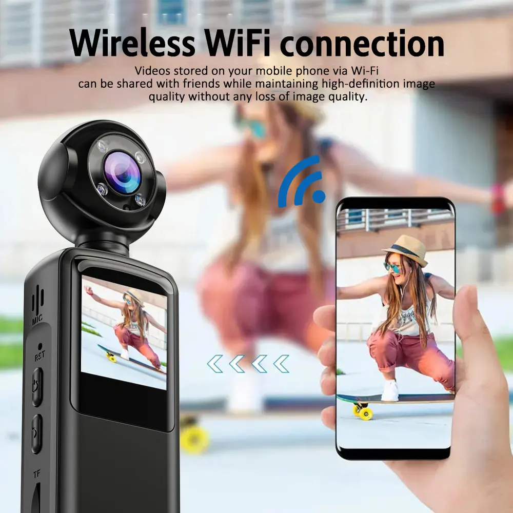 2025New كاميرا محمولة 1080P واي فاي كاميرا رياضية صغيرة 1.3 بوصة المحمولة مسجل فيديو رقمي الأشعة تحت الحمراء BodyCam كاميرا فيديو الشرطة