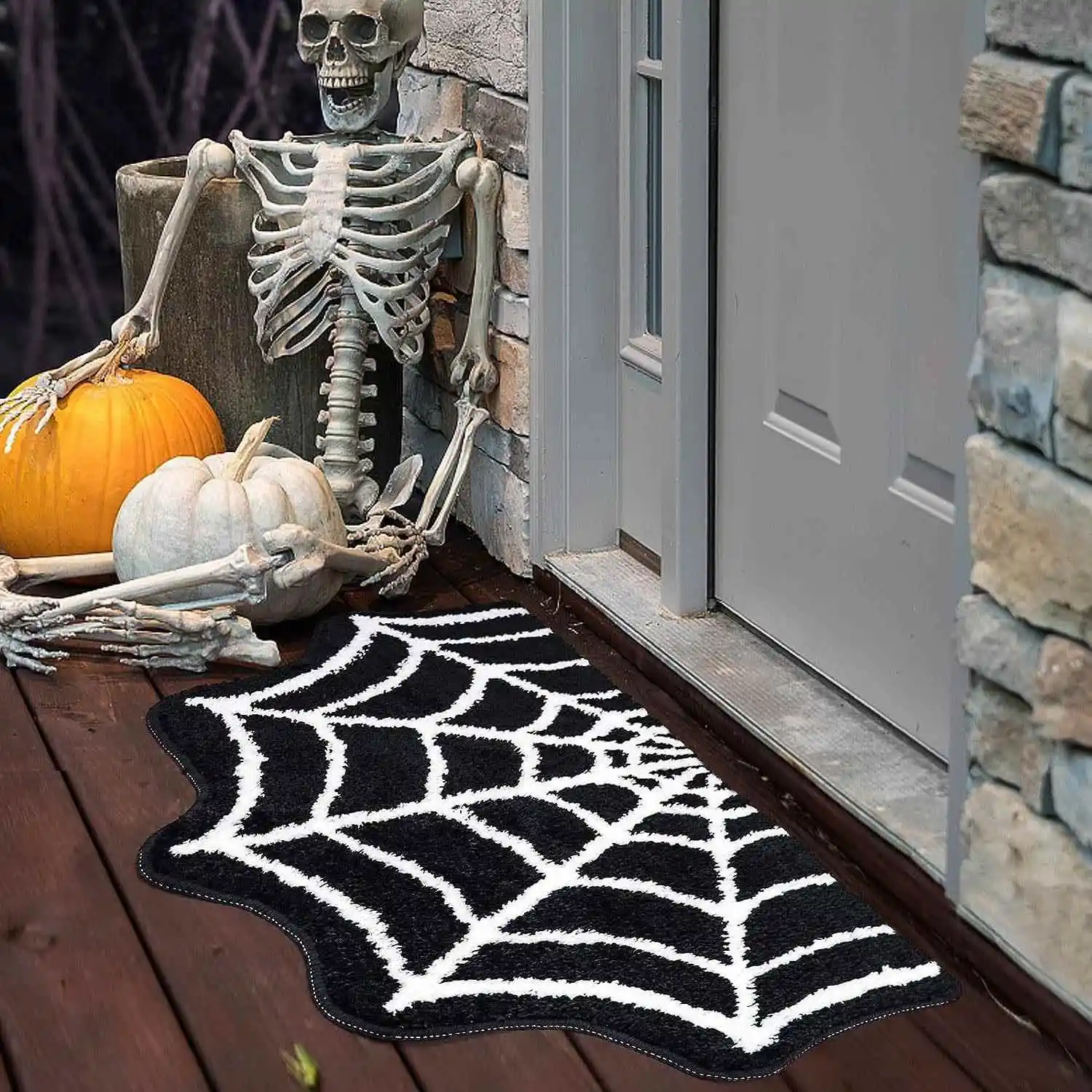 Halloween Bathroom Mat, Scary Pumpkin Spider Shaped Rug, Soft Faux Cashmere Bath Carpet, Anti-Slip Spooky Floor Mat for Toilet S