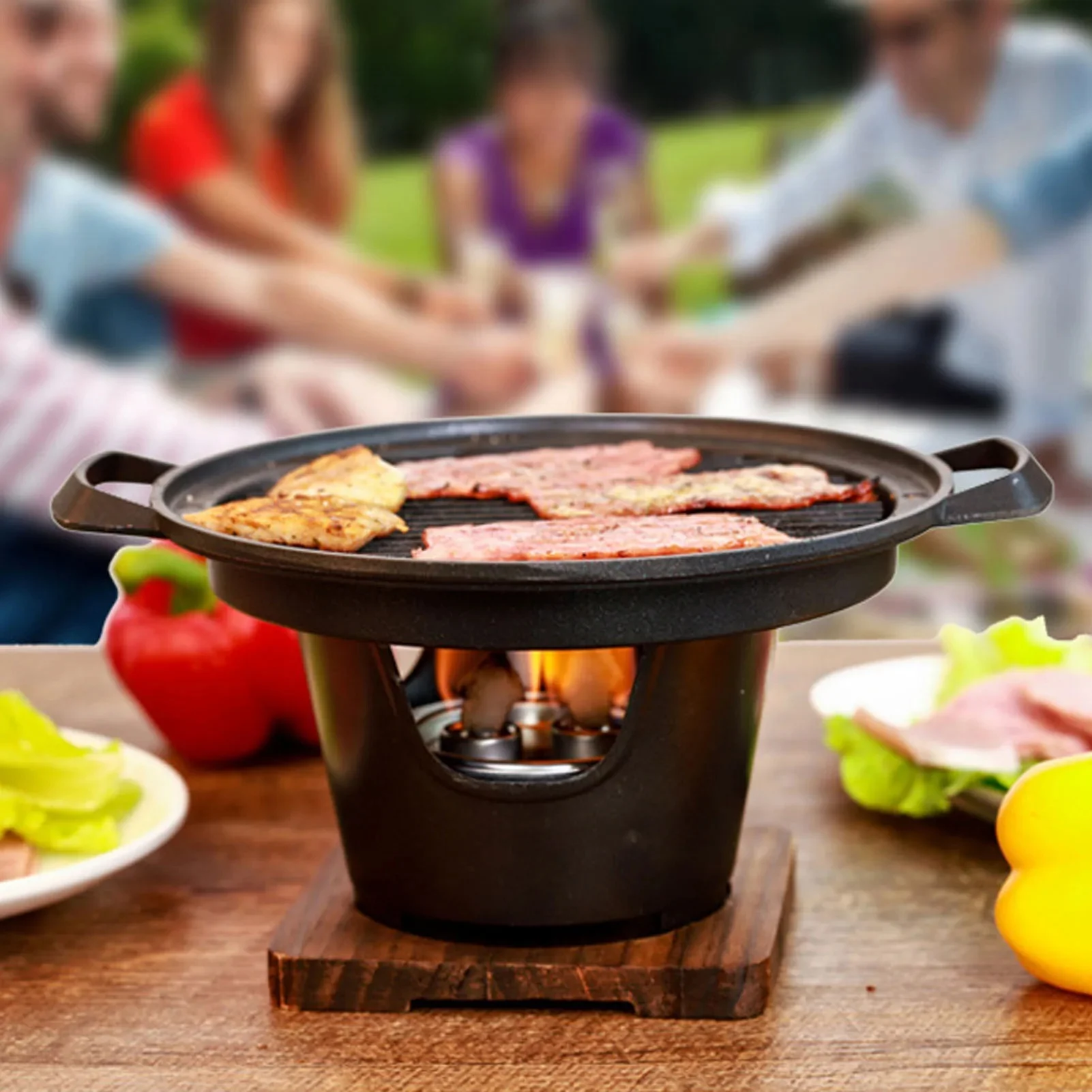 Poêles de Barbecue à charbon de bois portables, poêle à alcool avec cadre en bois sans fumée pour la maison et le Camping