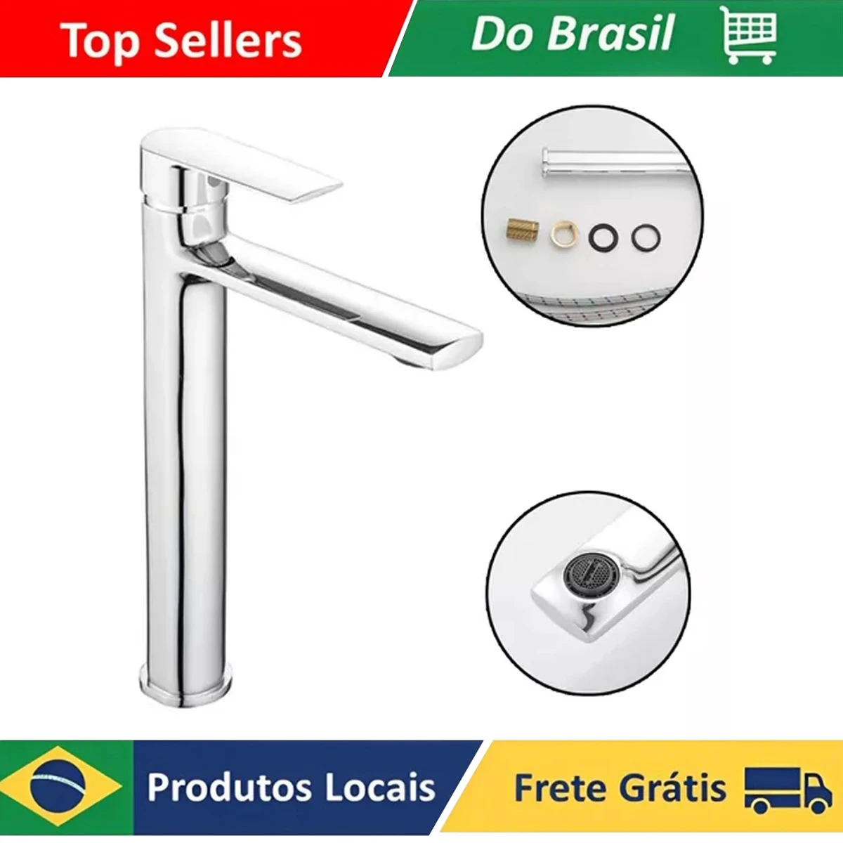 Torneira Bica Alta De Banheiro Misturador Monocomando Cromado Luxo Hd580cl