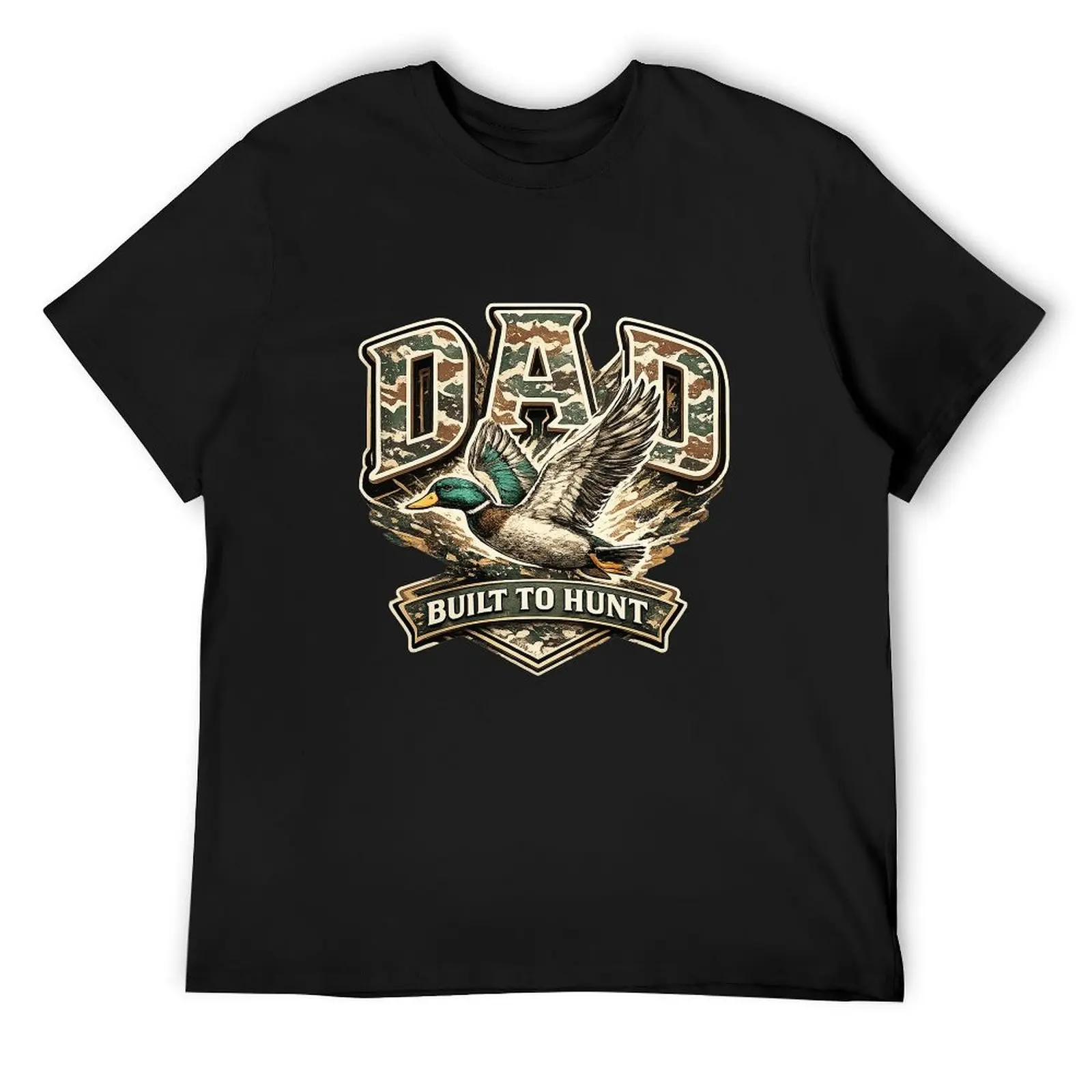 Rustic Cartoon Camo Bow Mallard Duck Duck Call Black Tshirt Country Outdoor Breathable Casual Hunting Tee