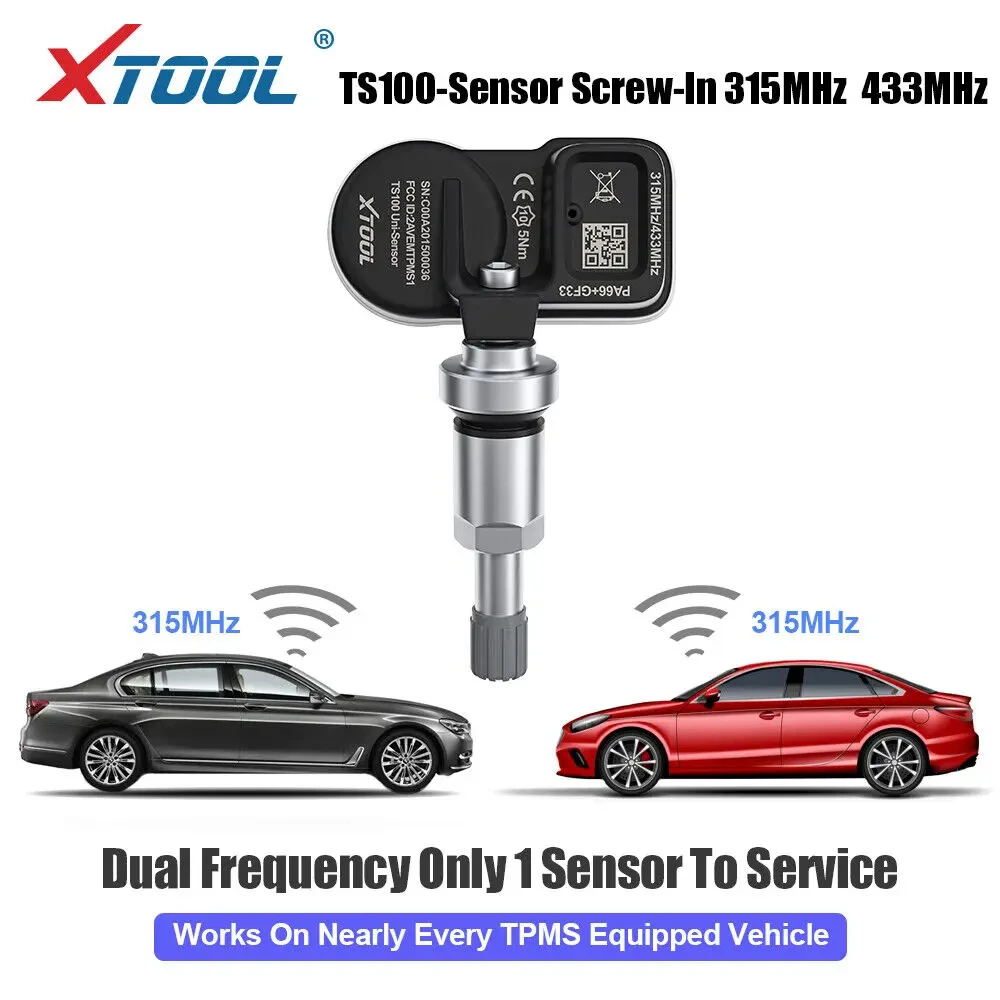 XTOOL TS100 315MHz 433MHz Programmable Tire Pressure Monitoring System Sensor TPMS Work With TP150 IP819TP Metal Version 2 in 1