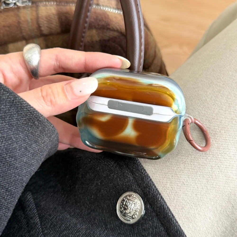 

Blue brown smudged headphone protective case, suitable for AirPods 4/3/2 Pro/2/3, INS fashionable shockproof protective case