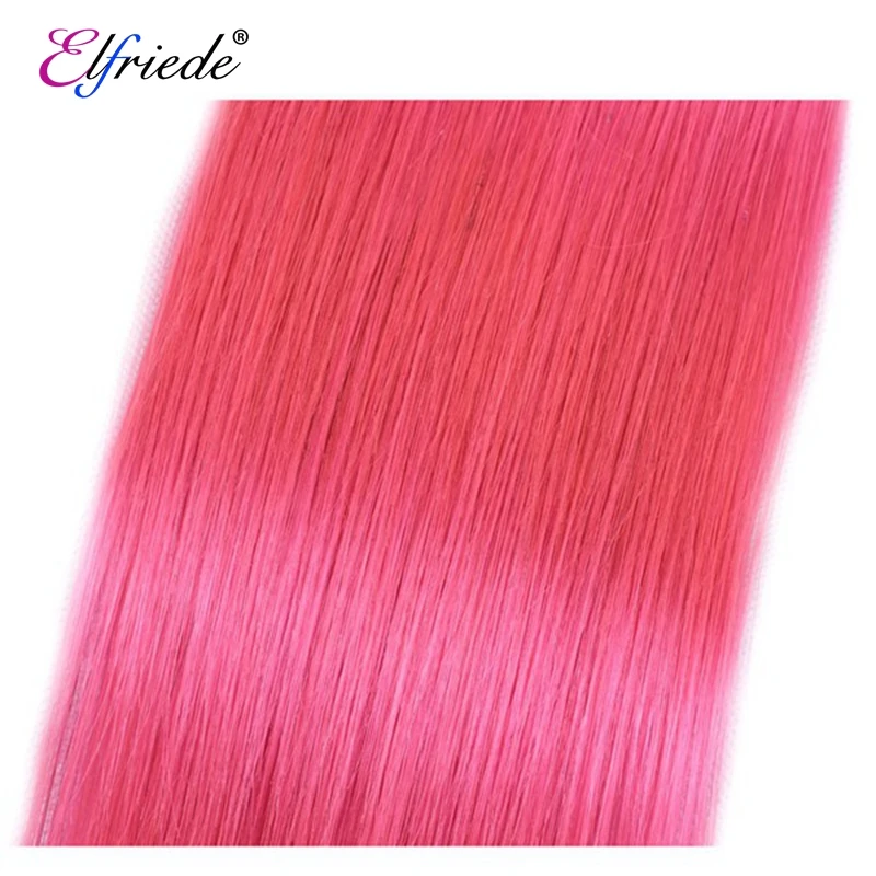 Elfriade-extensiones de cabello humano 100% Remy brasileño, mechones de pelo liso de color rosa, 3/4 mechones, Ofertas